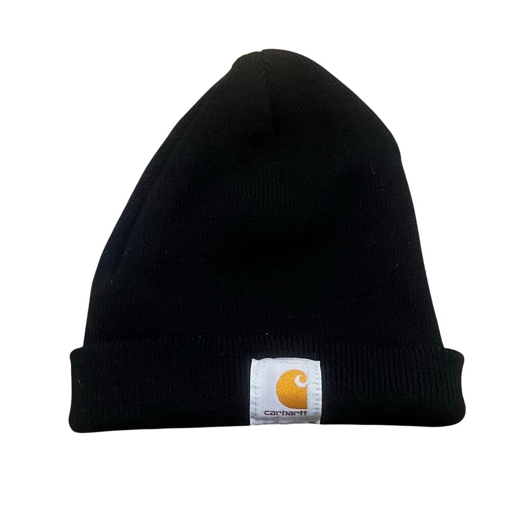 Carhartt Black Knit Beanie Hat Logo Winter Workwear